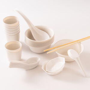 10-Person Set Thickened Rice Husk Disposable Tableware - Biodegradable Cutlery Set