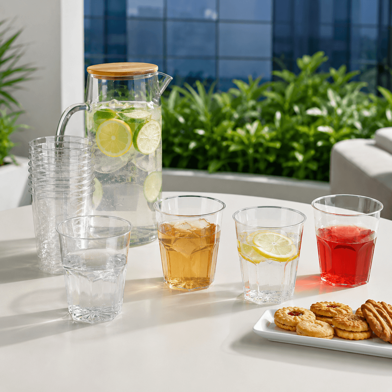 Crystal Clear PP Disposable Plastic Cups | 140ml / 170ml / 200ml Octagonal Glass-Look Tumblers | Food-Grade Hot & Cold Drink Cups for Party, Picnic, Office, Travel, Cafe & Bar