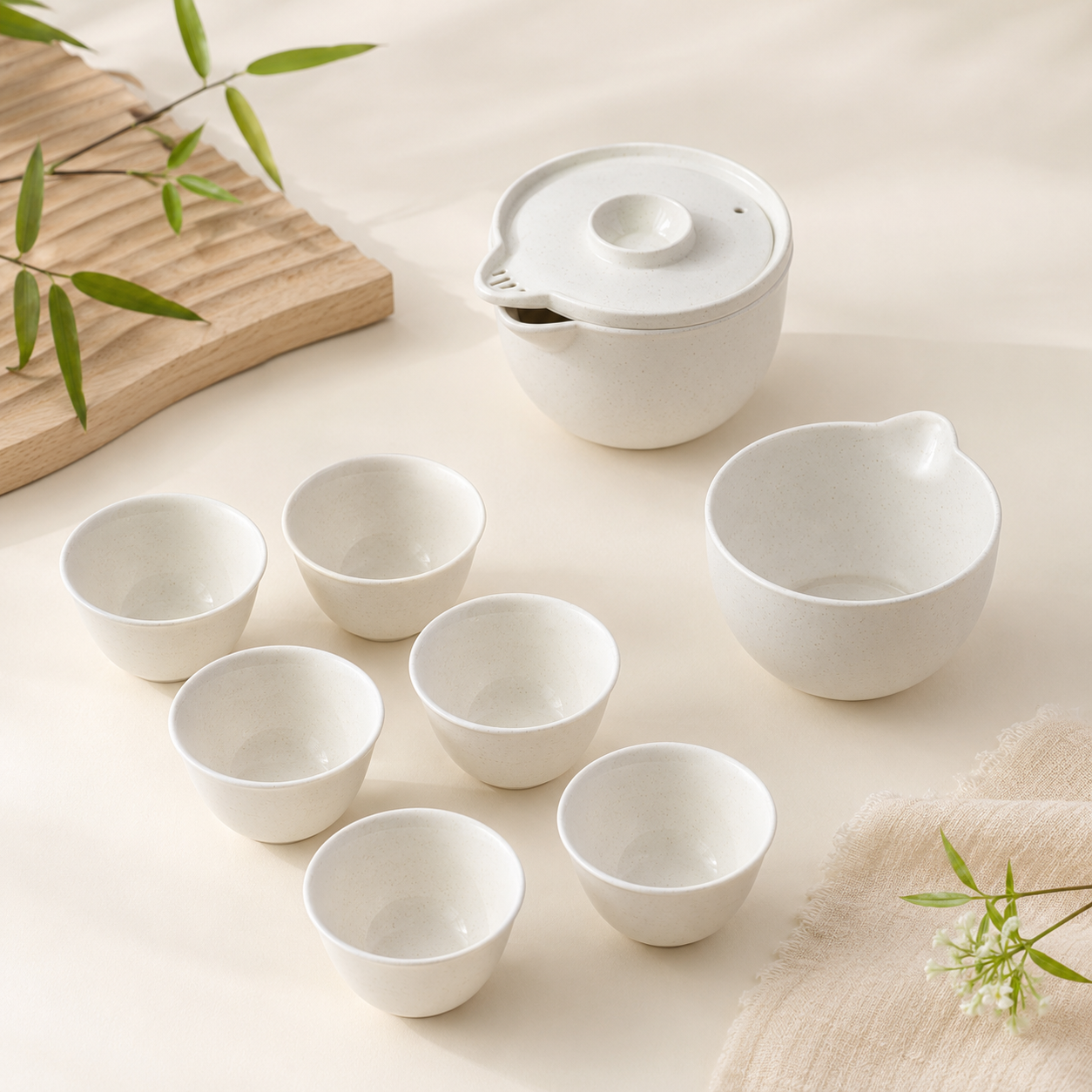 Portable Rice Husk Travel Tea Set for 6 – Eco-Friendly Kung Fu Tea Set with Brewing Bowl, Built-in Strainer, 6 Tea Cups & Serving Cup | Food-Grade, Heat-Resistant, BPA-Free | Chinese Tea Ceremony Set for Travel, Office & Outdoor