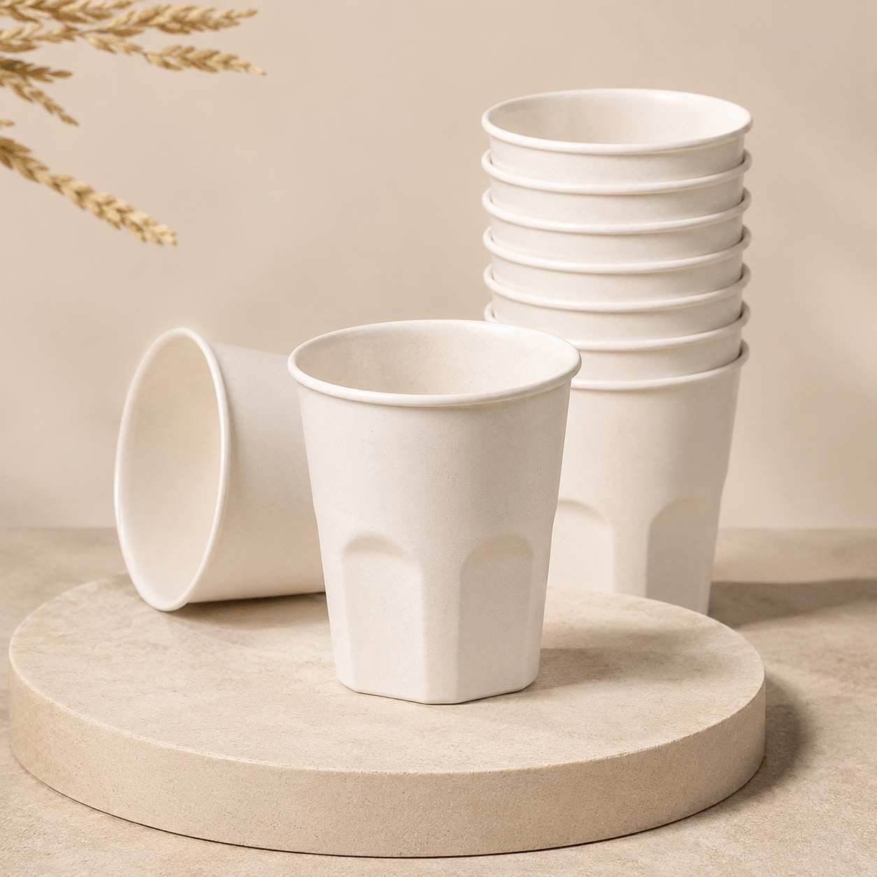 Eco-Friendly Disposable Rice Husk Cups | 150ml Biodegradable Hexagon Coffee & Tea Cups | Food-Grade Natural Hot & Cold Drink Cups for Hotel, Cafe, Office, Tea Service & Outdoor