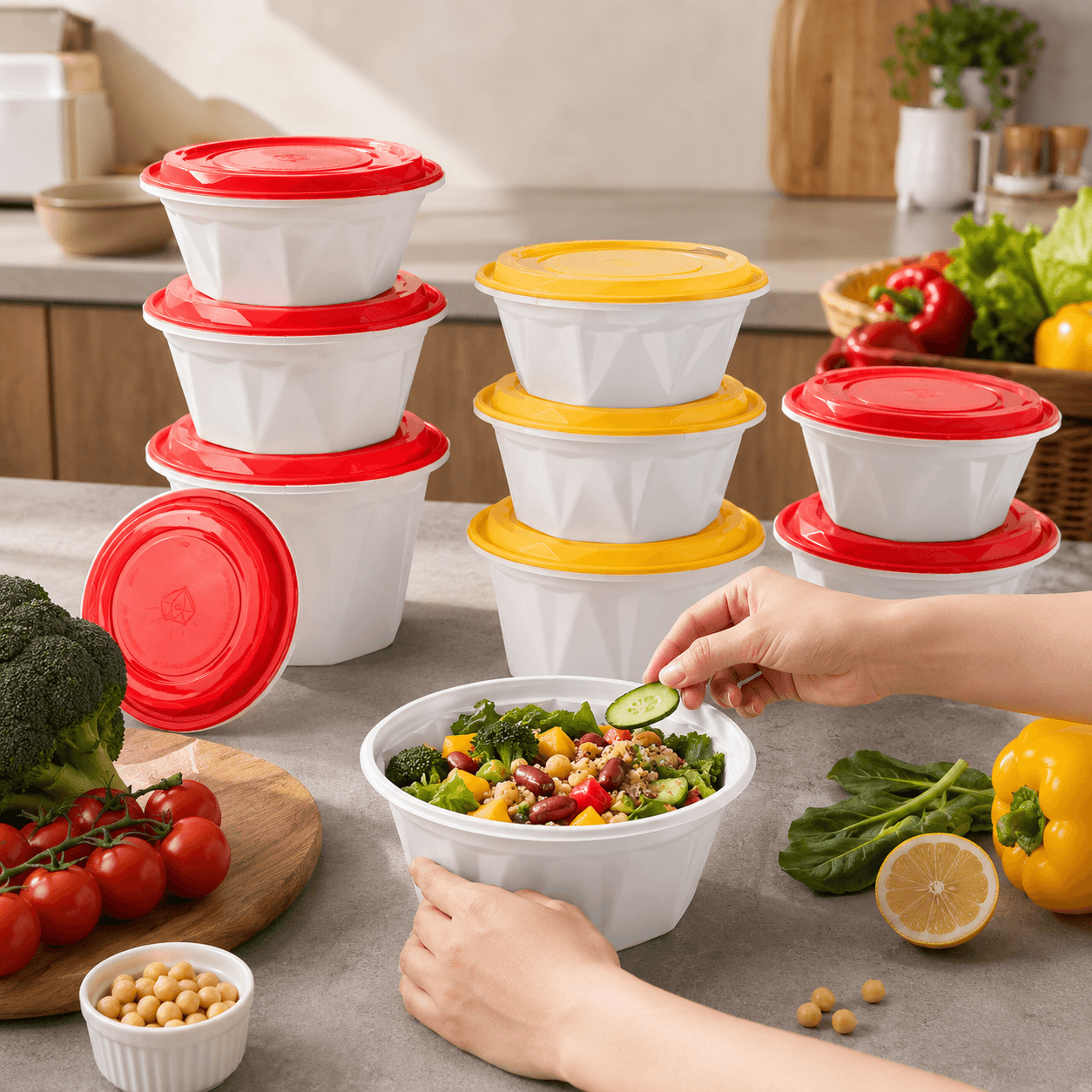 Food-Grade PP Plastic Takeout Containers | Microwave & Freezer Safe Disposable Meal Bowls with Tamper-Evident Lids | Reusable Leak-Resistant Meal Prep Bowls for Restaurant, Delivery & Home