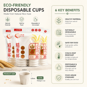 Eco-Friendly Disposable Rice Husk Cups | 150ml Biodegradable Hexagon Coffee & Tea Cups | Food-Grade Natural Hot & Cold Drink Cups for Hotel, Cafe, Office, Tea Service & Outdoor