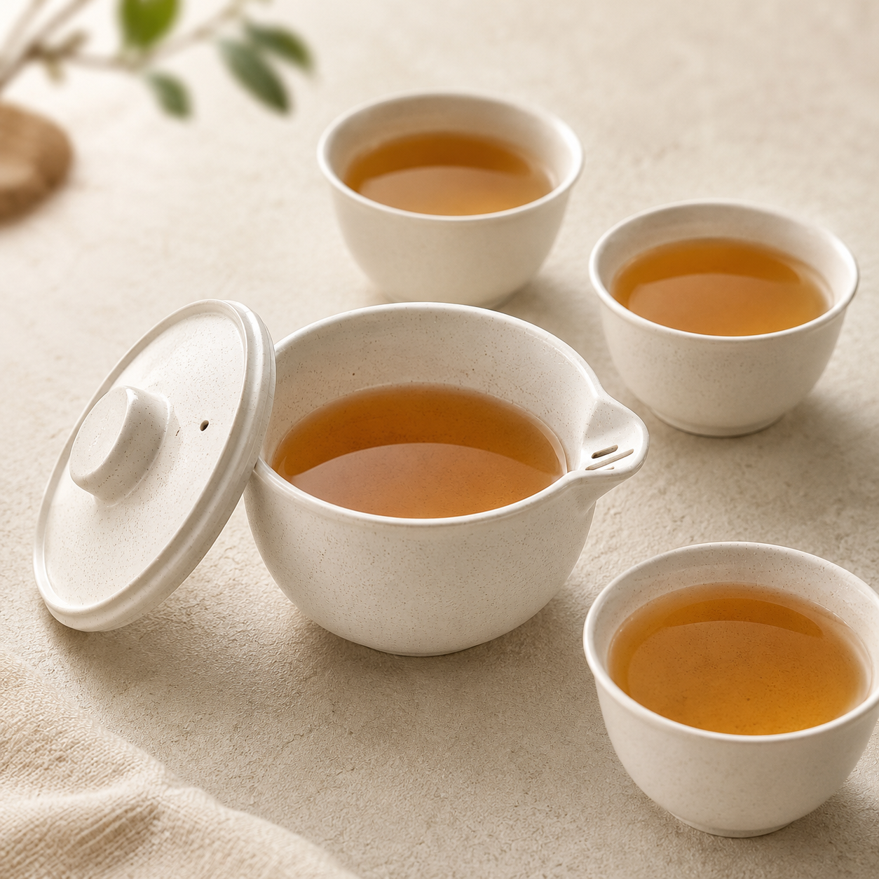 Portable Rice Husk Travel Tea Set for 6 – Eco-Friendly Kung Fu Tea Set with Brewing Bowl, Built-in Strainer, 6 Tea Cups & Serving Cup | Food-Grade, Heat-Resistant, BPA-Free | Chinese Tea Ceremony Set for Travel, Office & Outdoor