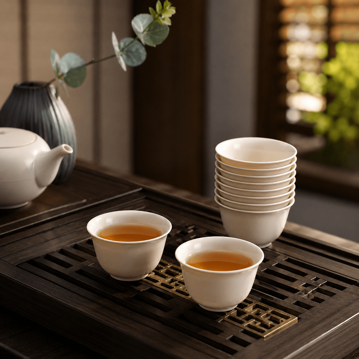 Eco-Friendly Rice Husk Tea Cups | Biodegradable Disposable Small Kung Fu Tea Cups | Food-Grade Stackable Natural Beige Tea Cup Set for Hotel, Tea Room & Daily Use