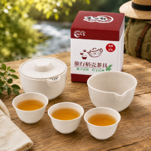 Portable Rice Husk Travel Tea Set for 6 – Eco-Friendly Kung Fu Tea Set with Brewing Bowl, Built-in Strainer, 6 Tea Cups & Serving Cup | Food-Grade, Heat-Resistant, BPA-Free | Chinese Tea Ceremony Set for Travel, Office & Outdoor