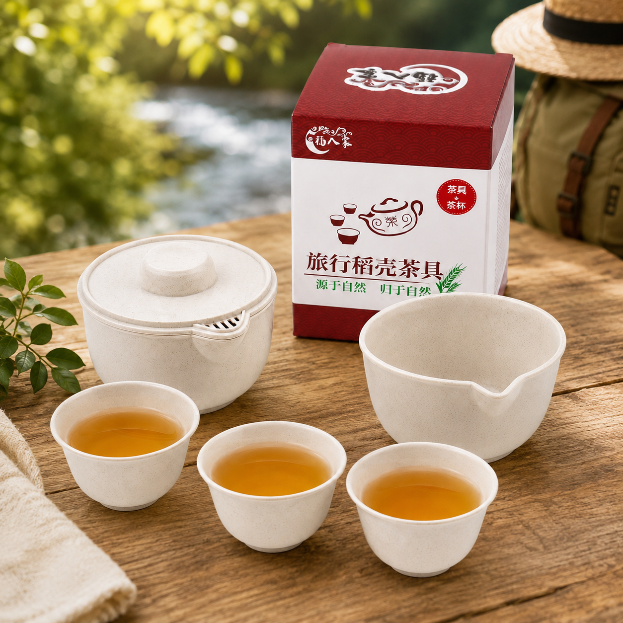 Portable Rice Husk Travel Tea Set for 6 – Eco-Friendly Kung Fu Tea Set with Brewing Bowl, Built-in Strainer, 6 Tea Cups & Serving Cup | Food-Grade, Heat-Resistant, BPA-Free | Chinese Tea Ceremony Set for Travel, Office & Outdoor