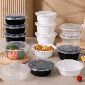 Large Capacity PP Plastic Round Takeout Bowls | 1500ml–5000ml Microwave & Freezer Safe Disposable Family-Size Meal Bowls with Leak-Resistant Lids | Reusable Bulk Food Containers for Restaurant, Catering & Party