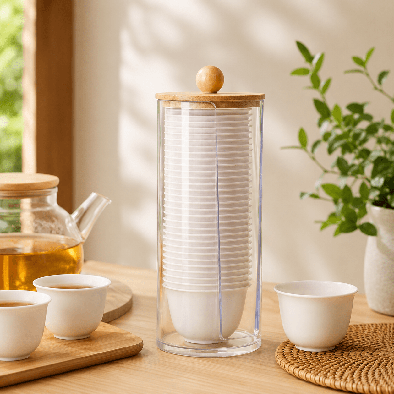 Rice Husk Tea Cups with Holder | Eco-Friendly Biodegradable Small Tea Cups | Heat Resistant Reusable Tea Tasting Cups for Home, Office & Teahouse