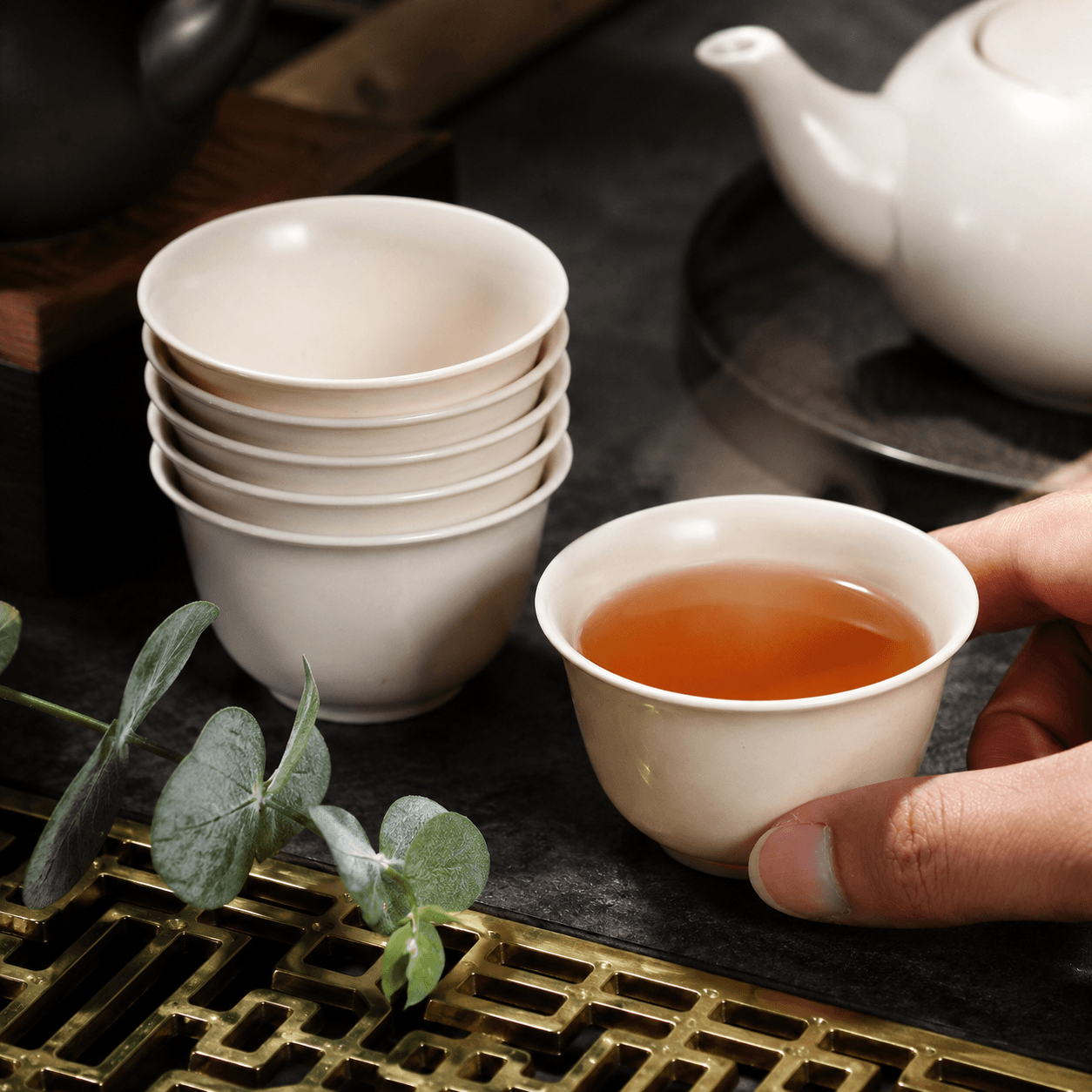 Eco-Friendly Rice Husk Tea Cups | Biodegradable Disposable Small Kung Fu Tea Cups | Food-Grade Stackable Natural Beige Tea Cup Set for Hotel, Tea Room & Daily Use
