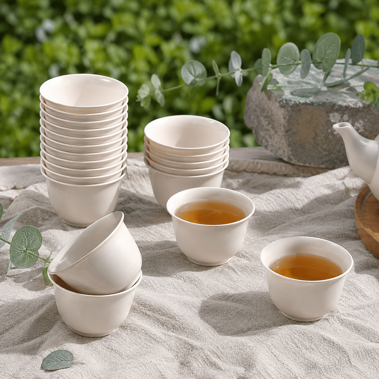Eco-Friendly Rice Husk Tea Cups | Biodegradable Disposable Small Kung Fu Tea Cups | Food-Grade Stackable Natural Beige Tea Cup Set for Hotel, Tea Room & Daily Use