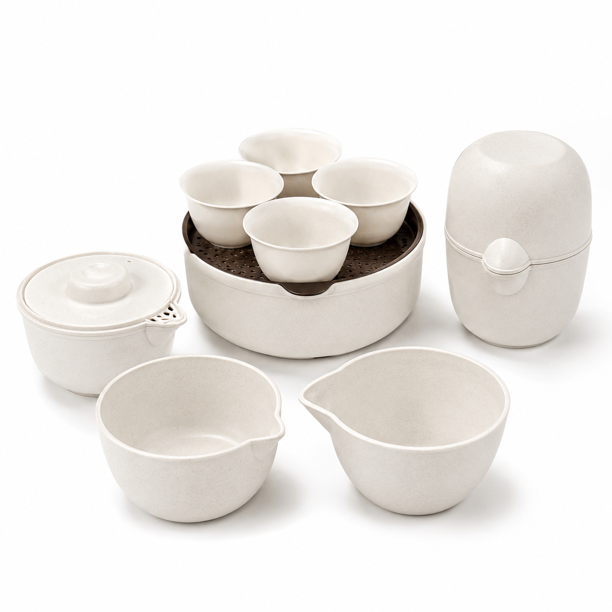 Portable Rice Husk Travel Tea Set for 6 – Eco-Friendly Kung Fu Tea Set with Brewing Bowl, Built-in Strainer, 6 Tea Cups & Serving Cup | Food-Grade, Heat-Resistant, BPA-Free | Chinese Tea Ceremony Set for Travel, Office & Outdoor