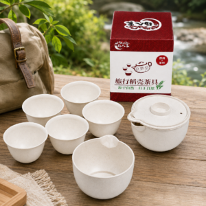 Portable Rice Husk Travel Tea Set for 6 – Eco-Friendly Kung Fu Tea Set with Brewing Bowl, Built-in Strainer, 6 Tea Cups & Serving Cup | Food-Grade, Heat-Resistant, BPA-Free | Chinese Tea Ceremony Set for Travel, Office & Outdoor