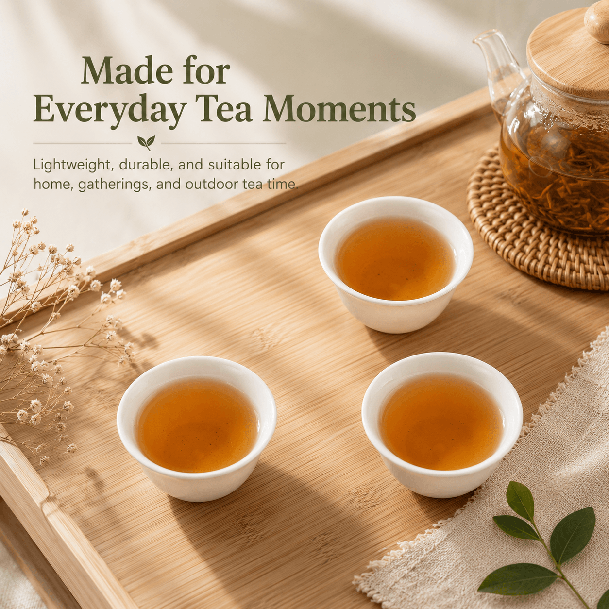 Rice Husk Tea Cups with Holder | Eco-Friendly Biodegradable Small Tea Cups | Heat Resistant Reusable Tea Tasting Cups for Home, Office & Teahouse