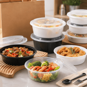 PP Plastic Shallow Round Takeout Bowls | 350ml–2000ml Microwave & Freezer Safe Disposable Meal Prep Bowls with Leak-Resistant Lids | Reusable Wide Food Containers for Restaurant, Salad, Bento & Delivery