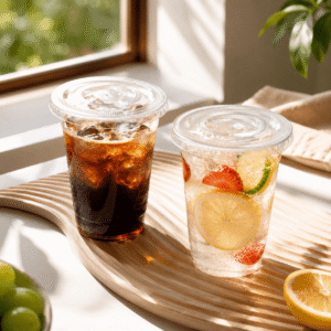 32oz Food-Grade PET Disposable Cups with Lids | 107mm Crystal Clear Cold Drink Cups for Iced Coffee, Bubble Tea, Juice & Smoothies | Custom Logo Packaging Wholesale