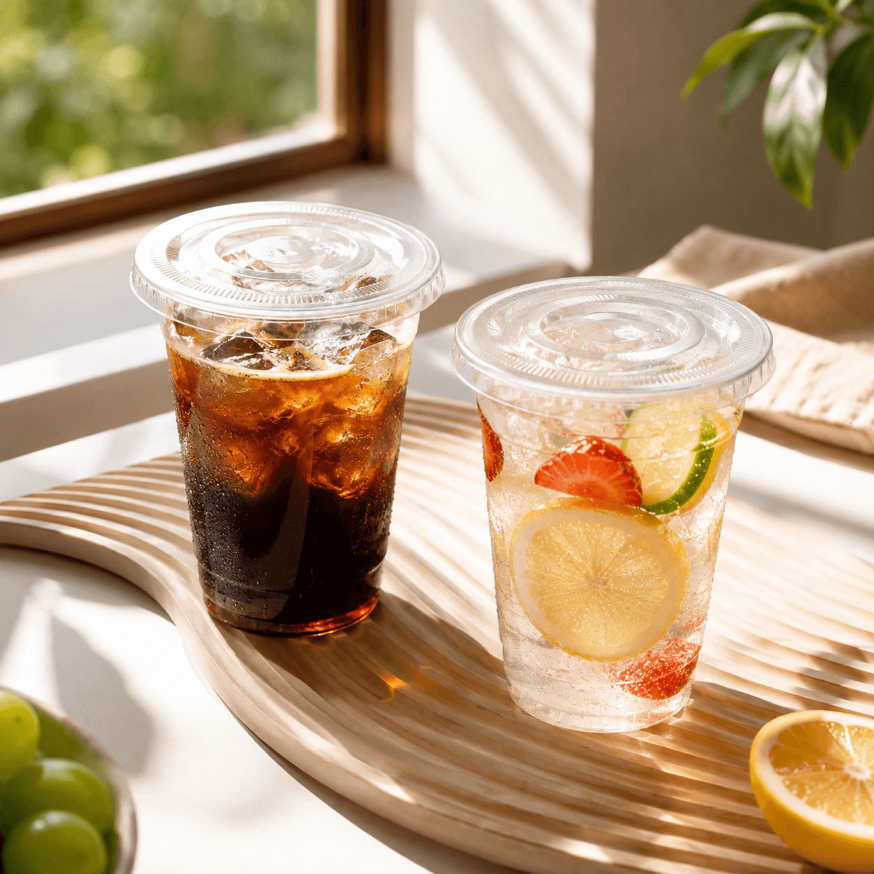32oz Food-Grade PET Disposable Cups with Lids | 107mm Crystal Clear Cold Drink Cups for Iced Coffee, Bubble Tea, Juice & Smoothies | Custom Logo Packaging Wholesale