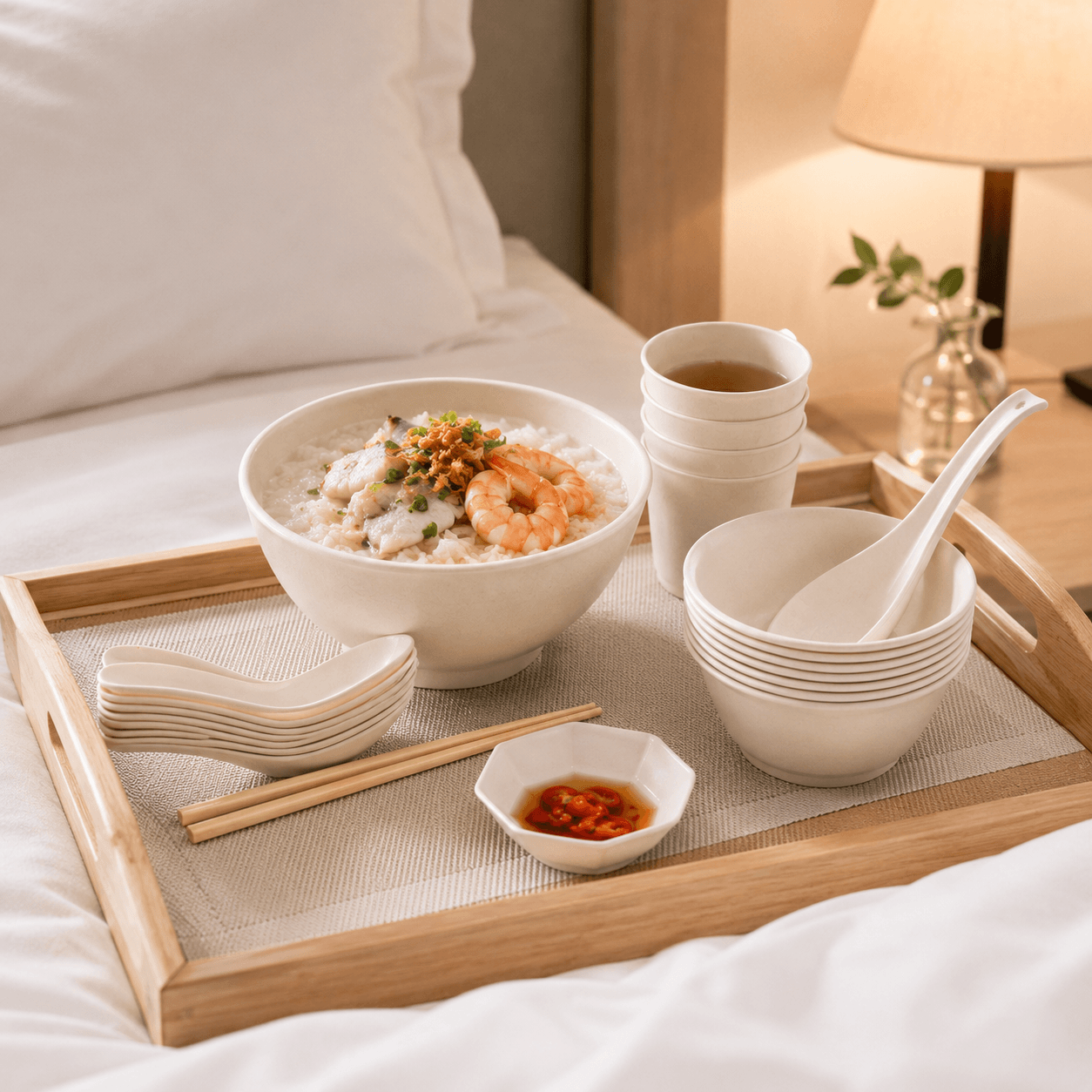 Food-Grade Rice Husk Tableware Set | Eco-Friendly Disposable Bowls, Cups, Dipping Dishes, Spoons & Chopsticks | Biodegradable 10-Pack Dinnerware with Custom Packaging for Restaurant, Catering, Takeaway & Family Meals