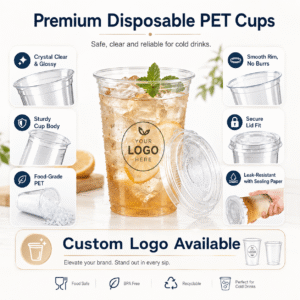 30oz 830ml Food-Grade PET Disposable Cups with Flat Lids | 107mm Crystal Clear Cold Drink Cups for Iced Coffee, Bubble Tea & Juice | Custom Logo Packaging Wholesale